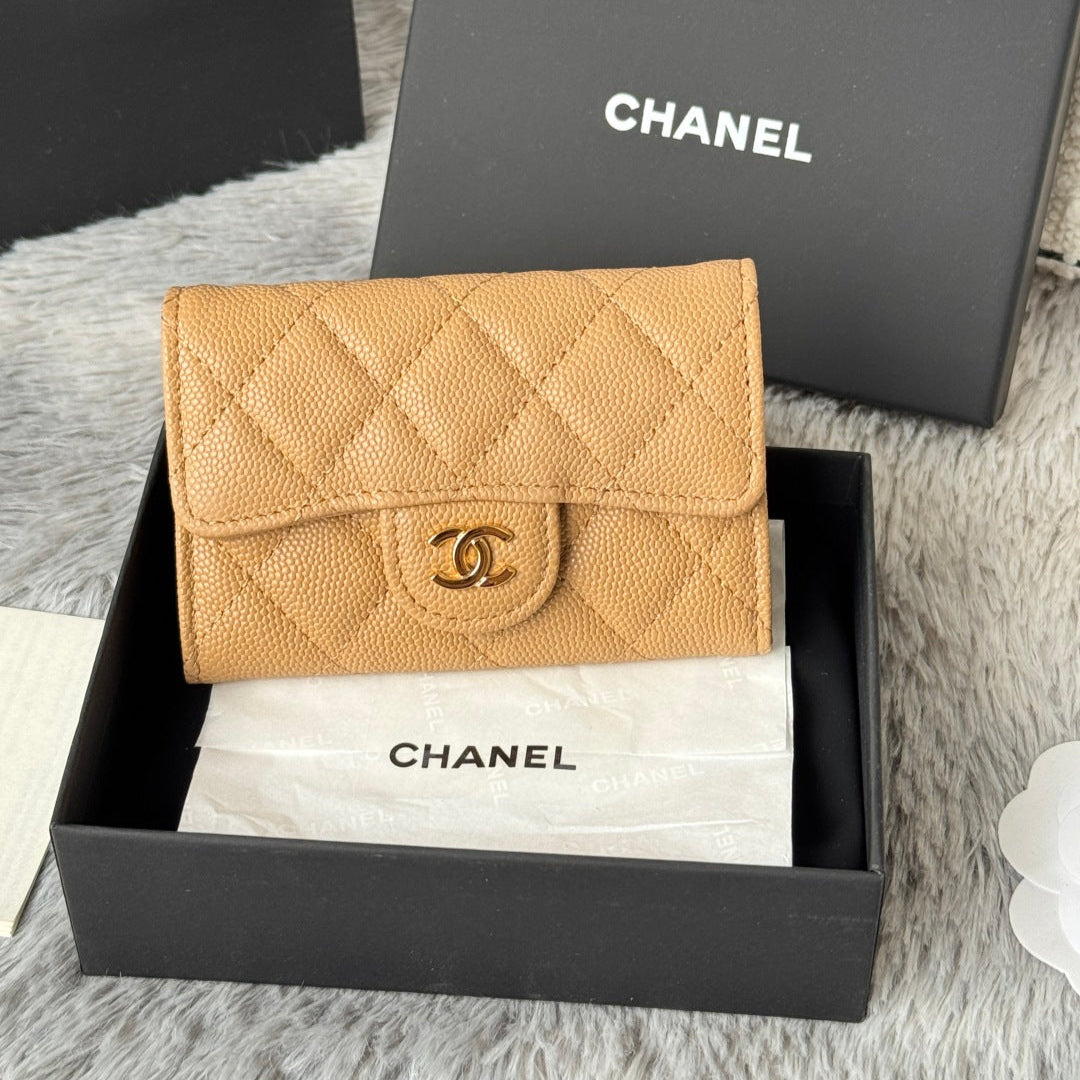 CHANEL 25S CLASSIC FLAP CARD HOLDER 11 IN GOLDEN CARAMEL CAVIAR GOLD HARDWARE